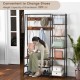 5-in-1 entryway hall tree with rustic brown finish, featuring shoe bench, 9 hooks, and 5 shelves for versatile storage.