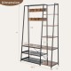 5-in-1 entryway hall tree with rustic brown finish, featuring 9 hooks and 5 shelves for versatile storage solutions.