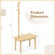 End table with coat rack in natural solid wood, featuring dimensions of 66" height, 30" width, and 17" depth for.