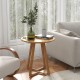 Natural rubber wood round end table with a waterproof surface and V-shaped legs, ideal for stylish living room decor.