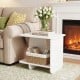 White 2-tier end table with rounded corners and storage shelf, perfect for living room or bedroom use.