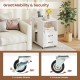 End table on wheels featuring a built-in charging station, 2 drawers, and 360° swivel wheels for easy mobility.
