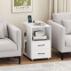 End table with built-in charging station, two drawers, and wheels for easy movement, perfect for bedside or sofa side.