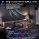 Inverter split AC unit showing remote control features, ENERGY STAR certified, efficient heating at -25℃ for.