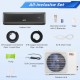 Indoor and outdoor units of the GreyVolt Mini Split Air Conditioner with remote control and installation accessories.