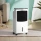 Portable evaporative air conditioner cooler with remote control, featuring a large 8L water tank and caster wheels for.