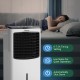 Portable evaporative air conditioner with remote control, 8L water tank, and low noise operation for home or office use.