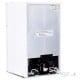Compact stainless steel refrigerator with adjustable shelves, crisper drawer, and separate freezer compartment for.