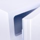 Compact stainless steel refrigerator with open door, showcasing freezer access and adjustable glass shelf for.