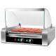 Stainless steel 11 roller grill with toughened glass hood, perfect for cooking and warming 30 hot dogs at once.