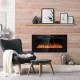 Wall-mounted 36 inch electric fireplace with black glass finish, showcasing realistic flames and remote control.
