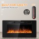 36-inch wall-mounted electric fireplace with black glass, 12 flame colors, remote control, and overheat protection for.