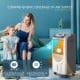 Portable air cooler fan with heater and humidifier, featuring a honeycomb cooling pad and user-friendly controls for.