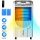 Portable air cooler fan with heater and humidifier function, featuring honeycomb cooling pad and remote control for.