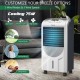 Portable air cooler fan with heater and humidifier, featuring a honeycomb cooling pad and 3 fan modes for customizable.