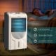 Portable air cooler fan with heater and humidifier function, featuring a user-friendly control panel and 8-hour timer.