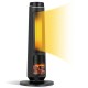 Black 1500W PTC space heater with 3D flame effect, oscillation, and remote control for efficient indoor heating.