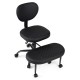 Ergonomic black office chair with adjustable height, curved backrest, and rolling wheels for home office comfort.
