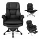 Ergonomic black office chair with retractable footrest, adjustable armrests, and durable cat scratch-resistant leather.