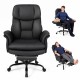 Ergonomic black office chair with retractable footrest, adjustable armrests, and full-body support for comfort and.