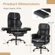 Ergonomic black office chair with retractable footrest, adjustable armrests, and dimensions for big and tall users.