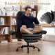 Ergonomic black office chair with 5-level adjustable armrests, designed for cross-legged comfort and relaxation.