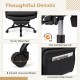 Sturdy metal base and smooth wheels of the ergonomic black office chair with side pocket and gas lift for comfort.