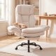 Ergonomic white office chair with teddy fleece surface, adjustable armrests, and retractable footrest for comfort.