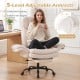 Ergonomic white office chair with 5-level adjustable armrests and retractable footrest for cross-legged comfort.