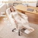 Ergonomic white office chair with retractable footrest, designed for full-body support and cross-legged seating comfort.