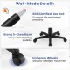 Close-up of the ergonomic desk chair's SGS certified gas rod and strong 5-claw base for optimal stability and height.