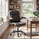 Ergonomic black leather office chair with flip-up armrests, rocking function, and adjustable height for comfortable.