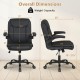 Dimensions of ergonomic black leather office chair showcasing height adjustability, flip-up armrests, and weight.