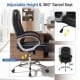 Ergonomic black leather office chair with adjustable height, 360° swivel seat, and padded armrests for comfort.