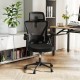 Ergonomic black mesh office chair with adjustable lumbar support and flip-up armrests for comfortable workspace use.