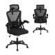 Ergonomic mesh office chair in black with adjustable lumbar support, flip-up armrests, and 360° swivel for comfort.