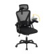 Ergonomic black mesh office chair with adjustable lumbar support and flip-up armrests for customizable comfort.