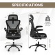 Ergonomic mesh office chair with adjustable lumbar support, flip-up armrests, and 350 lbs weight capacity, side view.