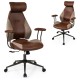 Ergonomic brown office chair with 2D headrest, padded armrests, and rocking backrest for comfortable support.