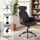 Ergonomic office chair with headrest, adjustable height, black faux leather, and 360° wheels for versatile workspace.
