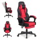 Ergonomic red and black video game chair with reclining backrest, adjustable height, and retractable footrest for.