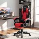 Ergonomic red video game chair with reclining backrest and retractable footrest, ideal for gaming and working.