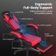 Ergonomic video game chair in red with headrest, reclining backrest, and retractable footrest for optimal comfort.