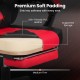 Close-up of the ergonomic video game chair's premium soft padding in red, featuring skin-friendly PVC leather and.