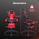 Dimensions of the Ergonomic Video Game Chair in red, featuring a reclining backrest and adjustable armrests for optimal.