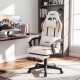 Ergonomic beige video game chair with headrest, 135° reclining backrest, and adjustable height for home office use.