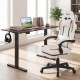 Ergonomic beige video game chair with headrest, 135° reclining backrest, and retractable footrest for home office use.