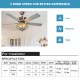 52-inch ceiling fan with wooden blades and remote control, featuring elegant design and 3 wind speeds for versatile use.