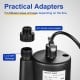 Submersible utility pump with 1/3 HP motor, featuring 3/4" garden hose and 1" NPT discharge adapters for versatile use.