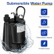 Submersible utility pump with 1/3 HP motor, 2400 GPH capacity, and portable design for efficient water removal.